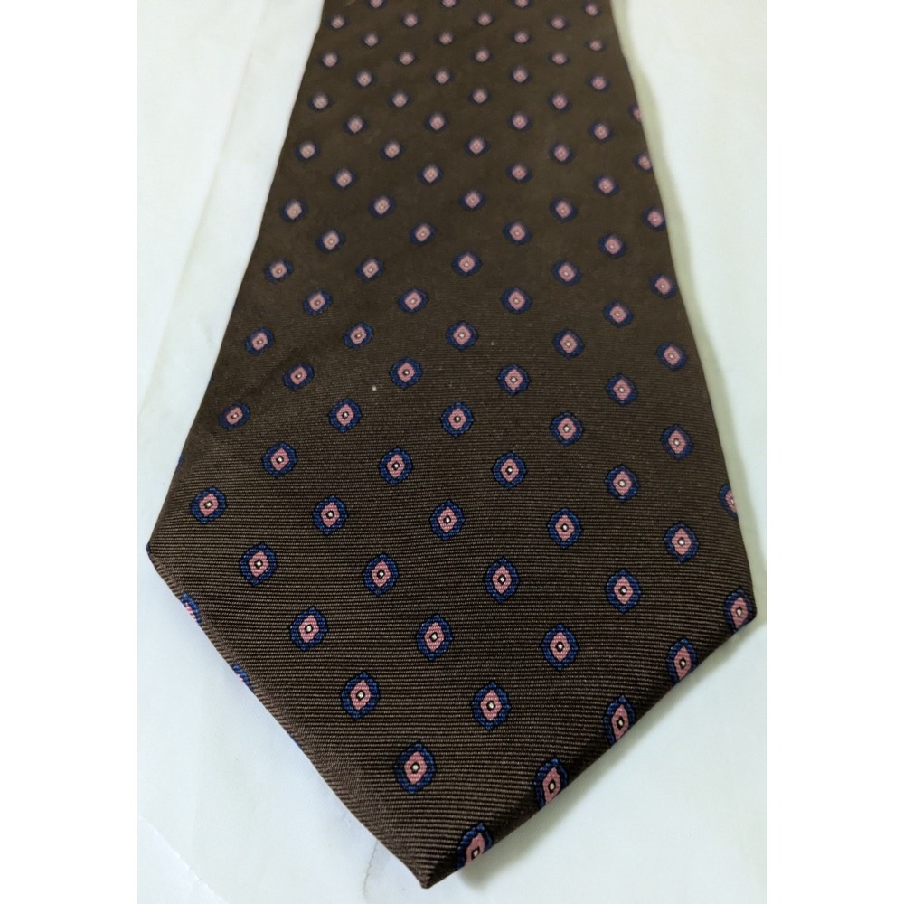 Vintage Christian Dior Italian Silk Tie Geometric Brown/Pink USA 55x3.5